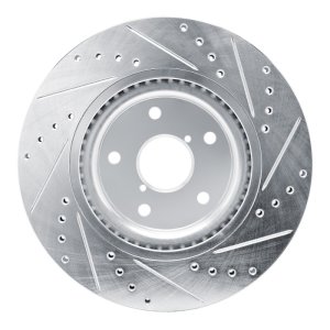 Subaru WRX Brake Rotor (1) - Front Left - R1 Concepts - Drilled & Slotted - Silver - `20-`25